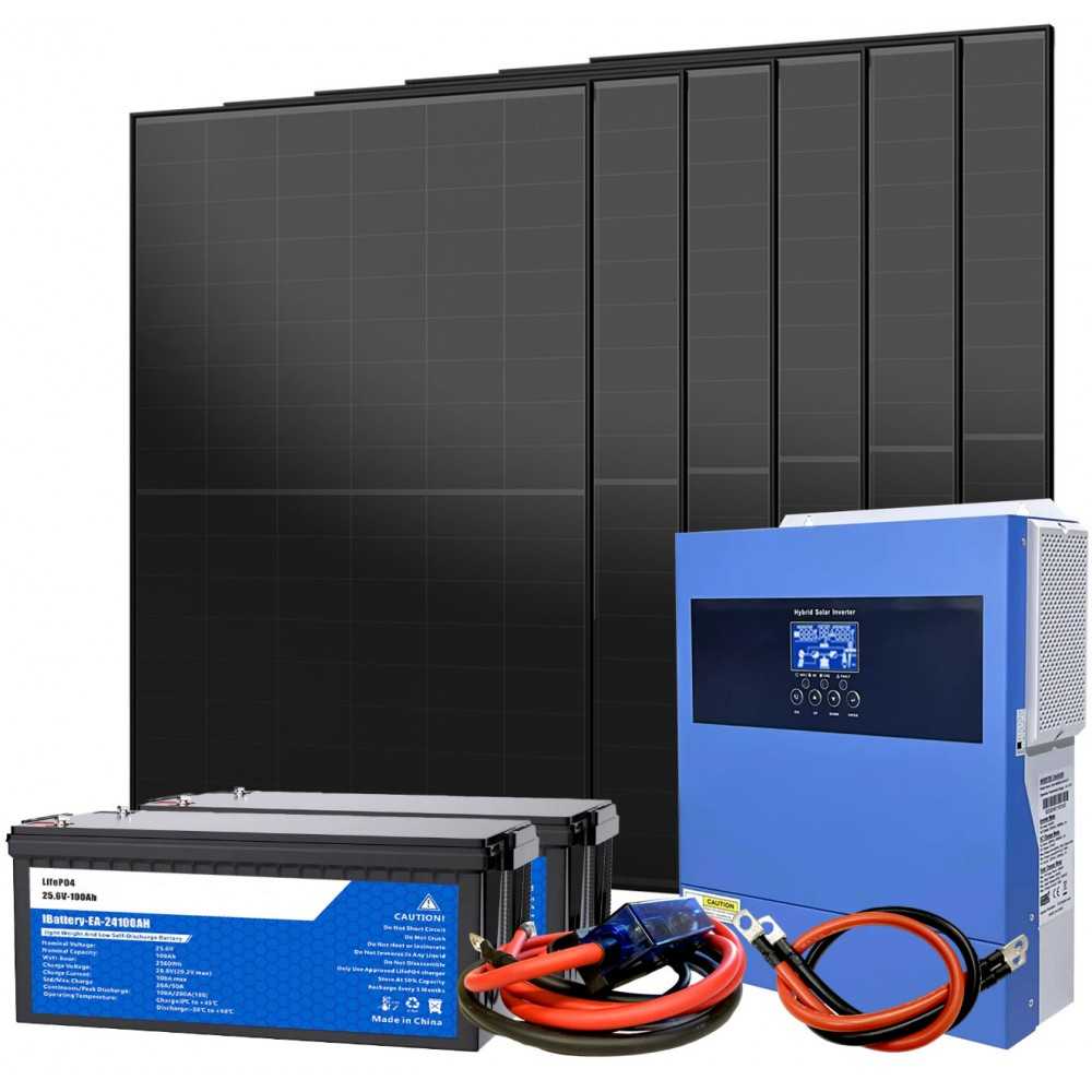 24V 2700W Photovoltaic Kit with 4kW 230V Inverter and 5.12kWh LiFePo4 Batteries Off Grid Isolated House Cabin