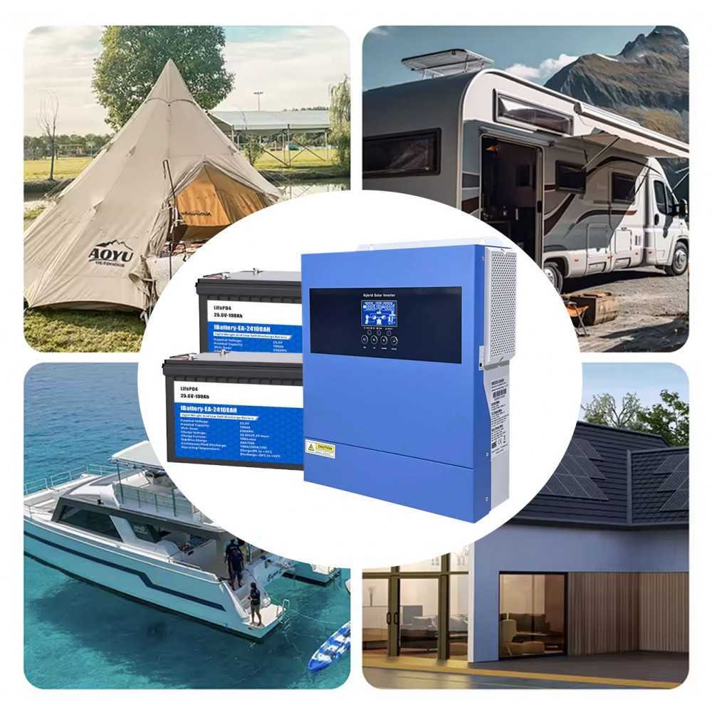 24V 3600W Photovoltaic Kit with 4kW 230V Inverter and 5.12kWh LiFePo4 Batteries Off Grid Isolated House Cabin