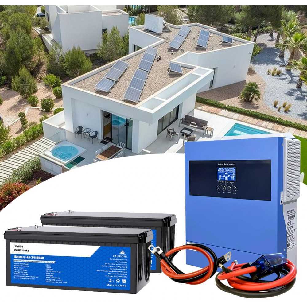 24V 3600W Photovoltaic Kit with 4kW 230V Inverter and 5.12kWh LiFePo4 Batteries Off Grid Isolated House Cabin