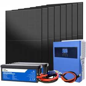24V 3600W Photovoltaic Kit with 4kW 230V Inverter and 5.12kWh LiFePo4 Batteries Off Grid Isolated House Cabin