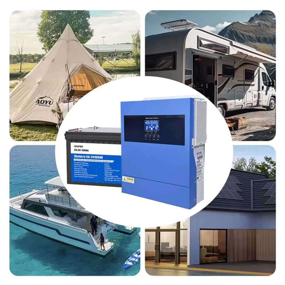24V 2000W Photovoltaic Kit with 4kW 230V Inverter and 2.56kWh LiFePo4 Batteries Off Grid Isolated House Cabin