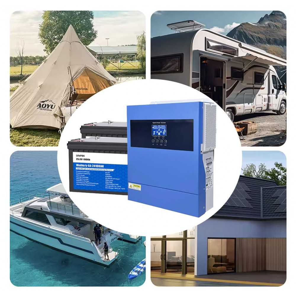 24V 2000W Photovoltaic Kit with 4kW 230V Inverter and 5.12kWh LiFePo4 Batteries Off Grid Isolated House Cabin