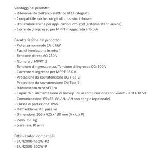 Huawei SUN2000-4.6K-LB0 Inverter Ibrido Monofase mpn: 01077157 AFCI integrato MPPT16A 4.6-6.9kW