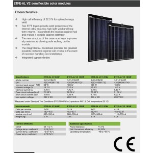 Pannello Solare Fotovoltaico 60W 18V Semi-Flessibile Off-Grid ETFE-AL V2