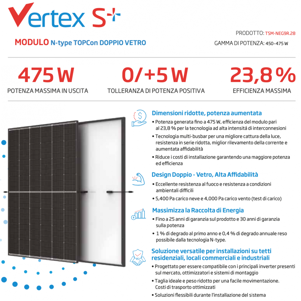 Trina Solar TSM-470NEG9R.28 Vertex S+ Single-Sided Topcon Module - Black Frame