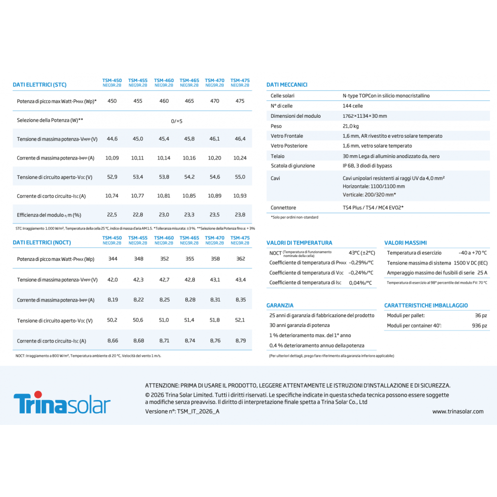 Trina Solar TSM-470NEG9R.28 Vertex S+ Single-Sided Topcon Module - Black Frame
