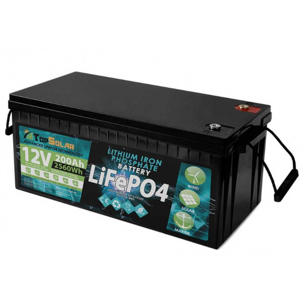 TopSolar LiFePO4 12.8V 200Ah Batteria al Litio BMS Smart integrato