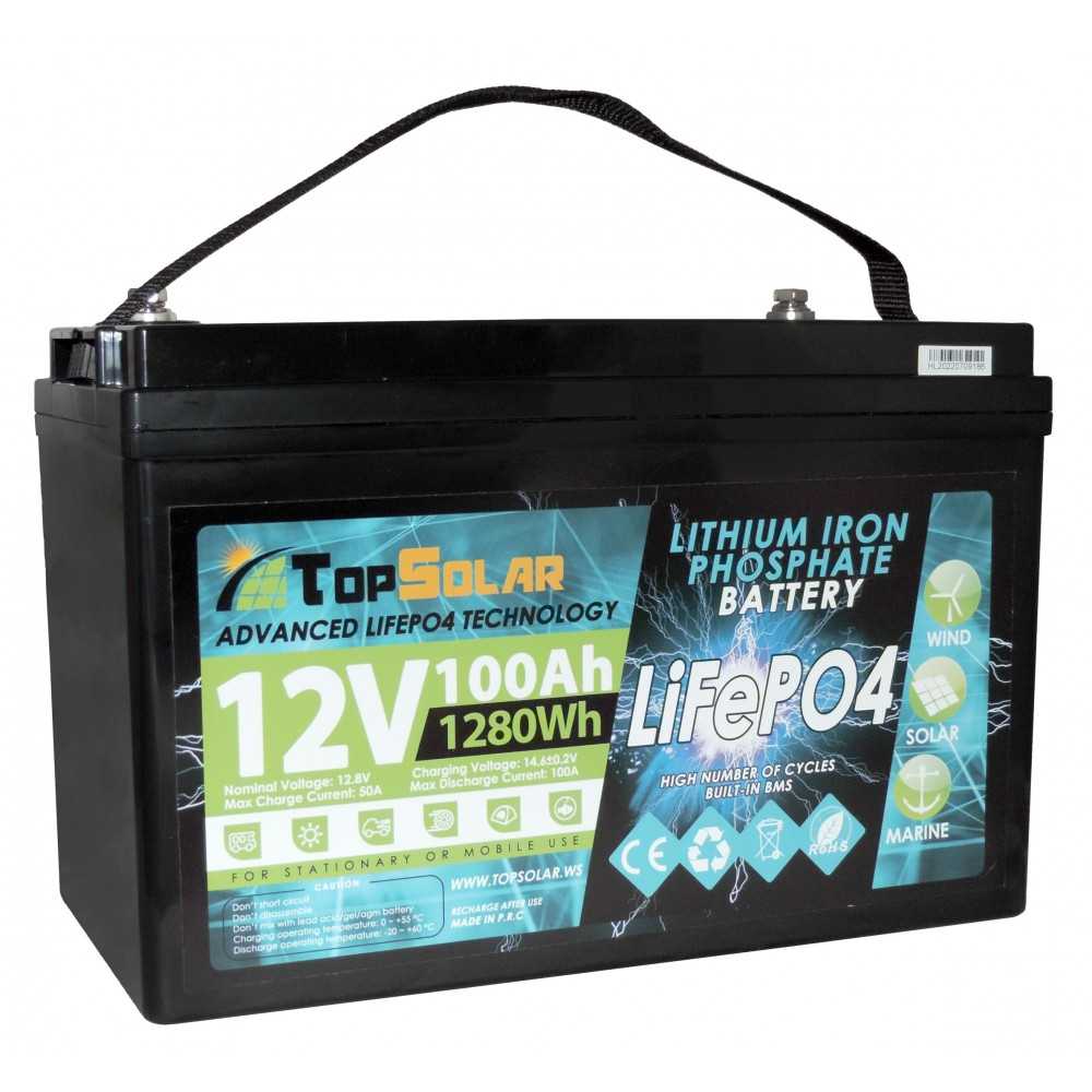 TopSolar LiFePO4 12.8V 100Ah Lithium Battery Built-in Smart BMS