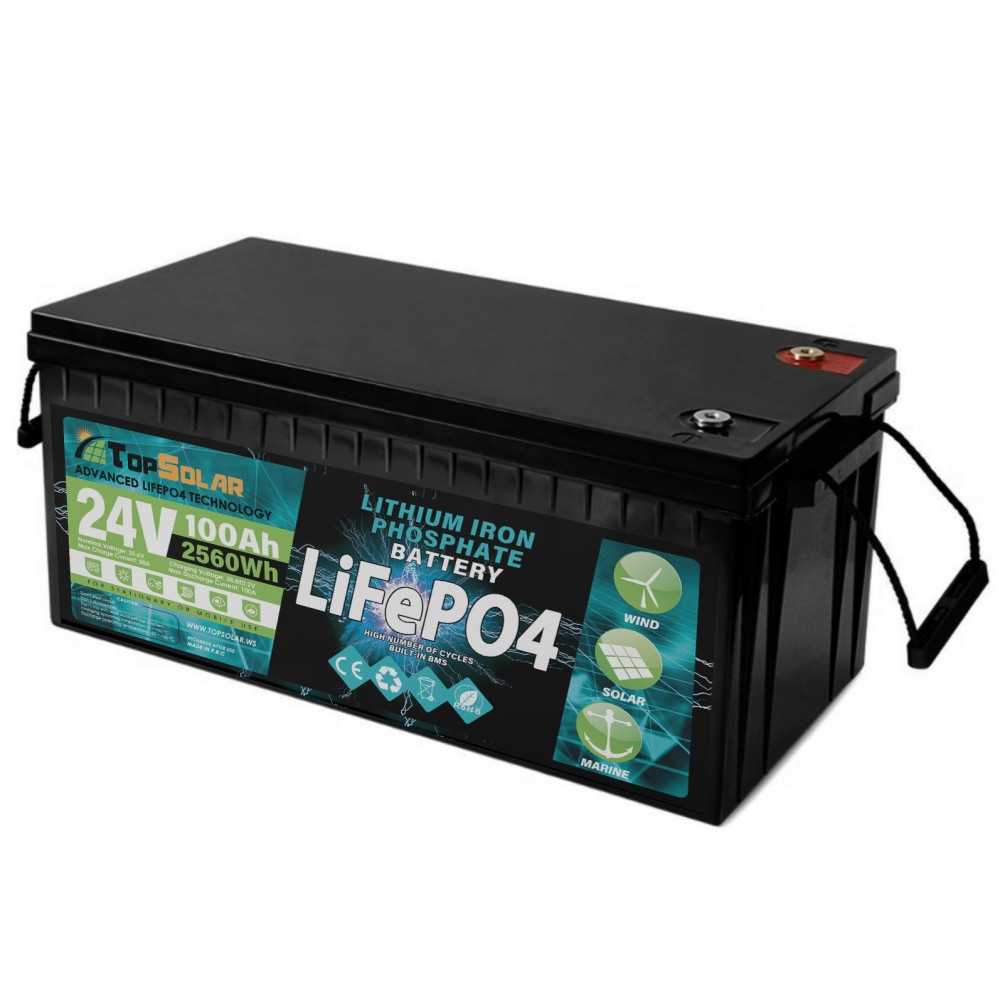 TopSolar LiFePO4 25.6V 100Ah Lithium Battery Built-in Smart BMS