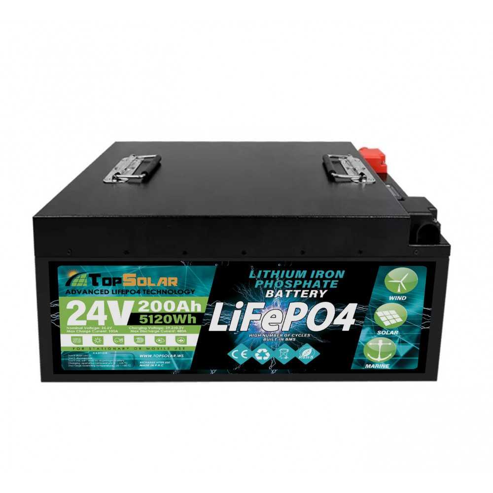 TopSolar LiFePO4 25.6V 200Ah Batteria al Litio 5,12kWh BMS 240AH Smart integrato