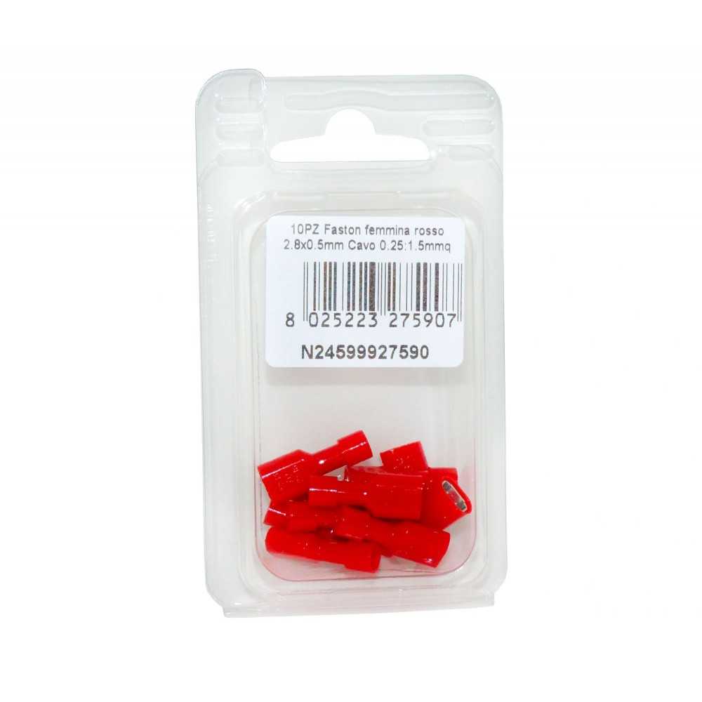 Faston red female connector Tab 2,8X0,5mm Cable 0,25:1,5sqmm 10pcs