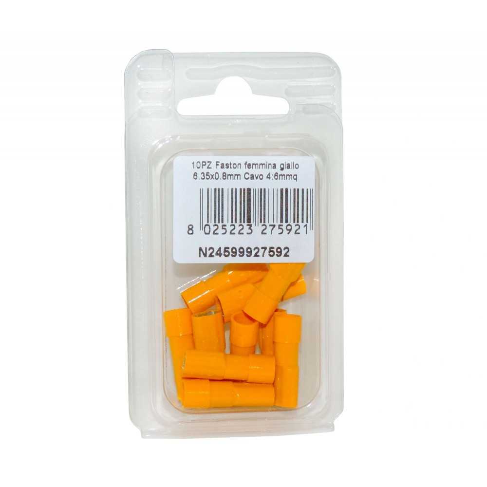 Faston yellow female connector Tab 6.35X0,8mm Cable 4:6sqmm 10pcs