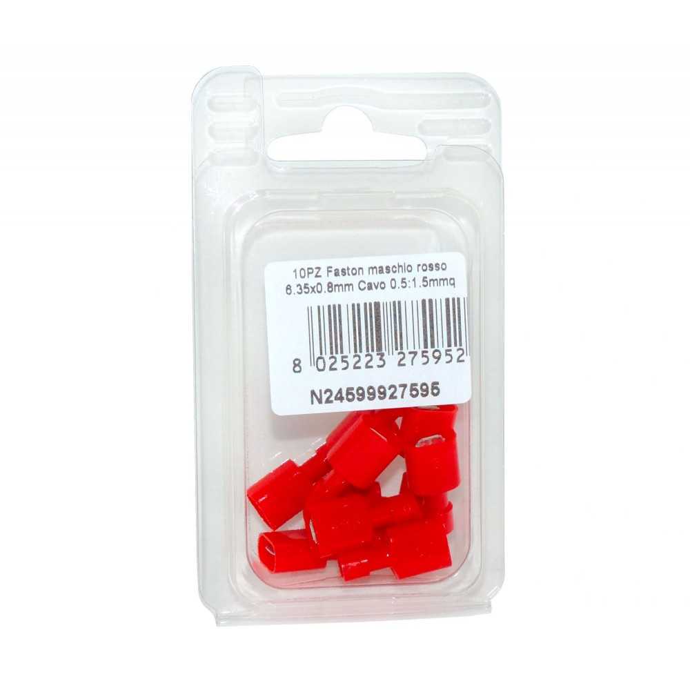 Faston red male connector Tab 6.35X0,8mm Cable 0,25:1,5sqmm 10pcs