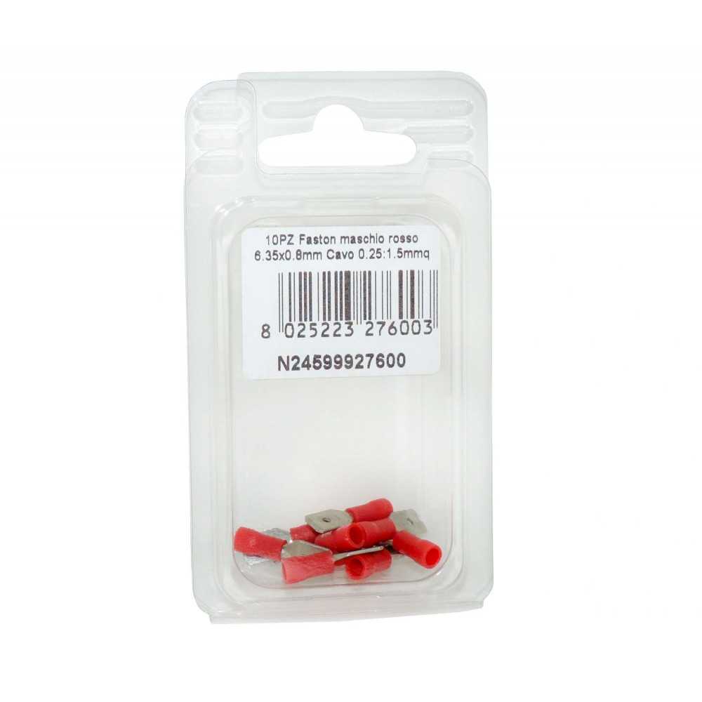 Faston red male connector Tab 6.35X0,8mm Cable 0.25:1.5sqmm 10pcs