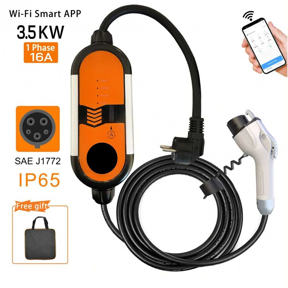 Electric car charger 3,5 Kw CE plug 16A 5Mt cable EU type 2 socket