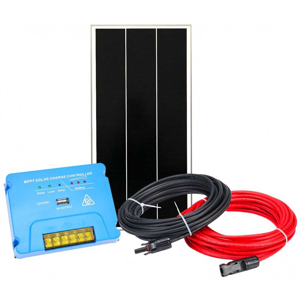 12V 100W Photovoltaic Kit with 12/24V 15A MPPT Charger + Cable Kit