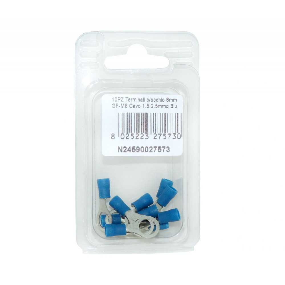 10PCS Pre-insulated blue ring terminal for Cable 1.5:2.5mmq Screw Ø8mm