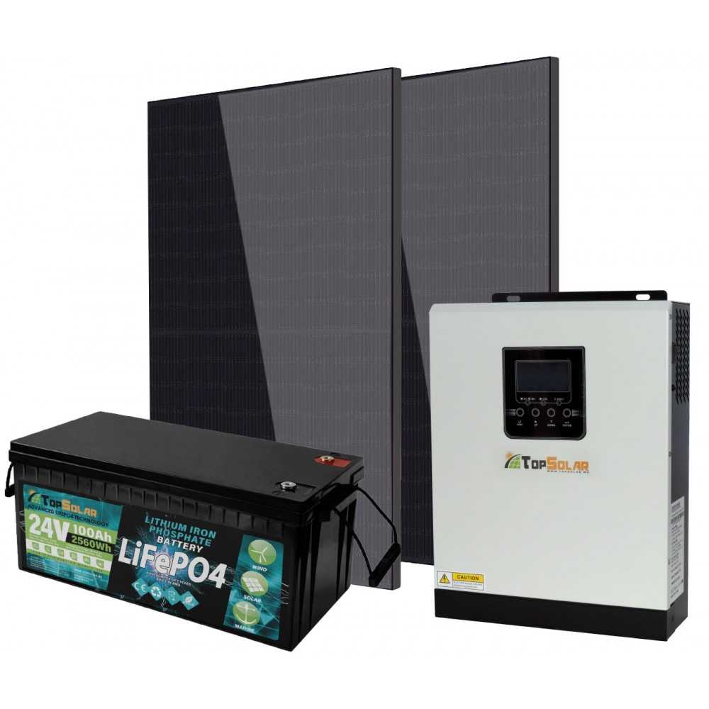 24V 800W Photovoltaic Kit with 3kVa Inverter 2.56kWh LiFePO4 Battery