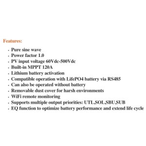 TopSolar 48V 6200VA Inverter Ibrido a 230V MPPT 120A 500Vdc per 6400W fotovoltaico
