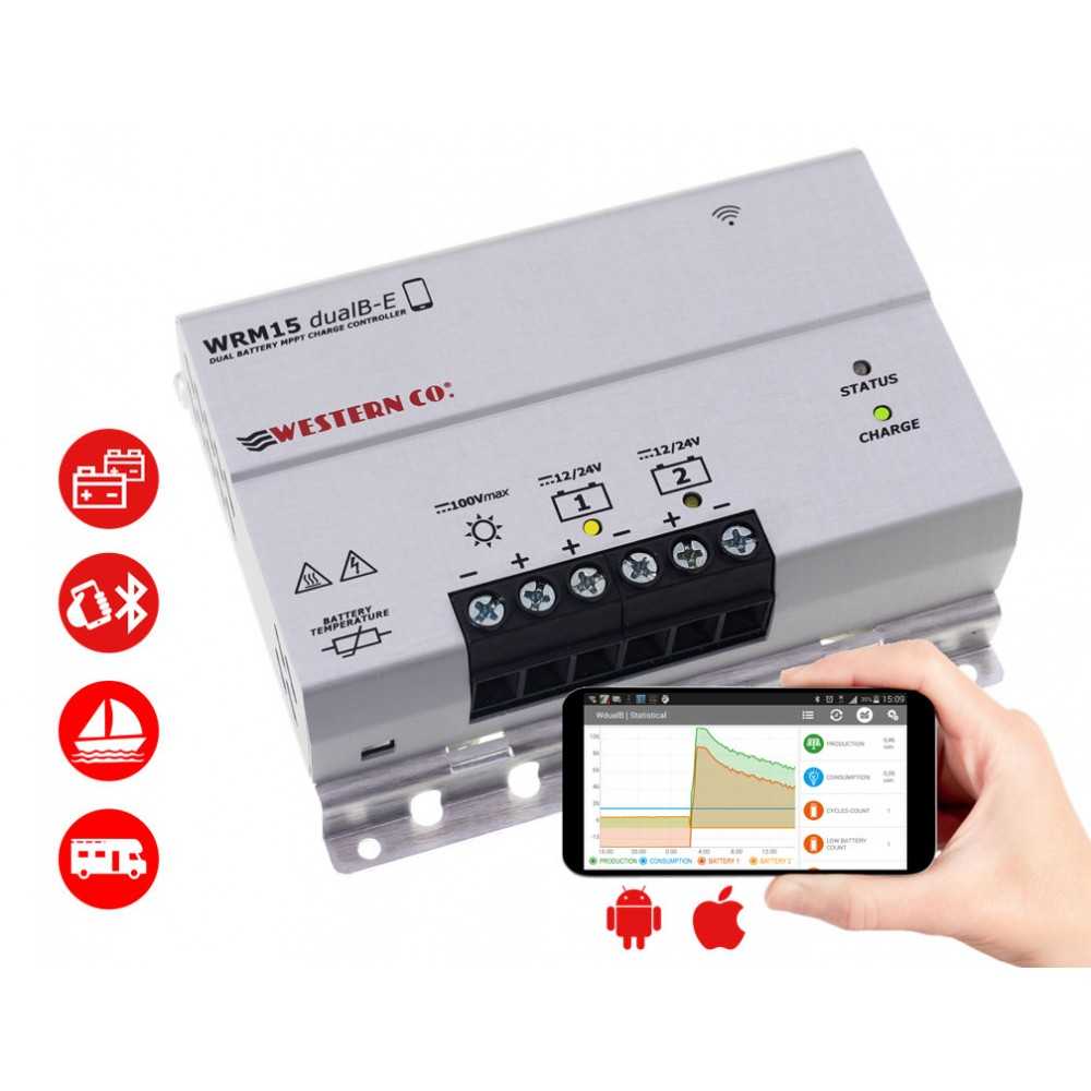 Western WRM15 DualB-E Charge Controller 12-24V 15A MPPT 2 Outputs Battery