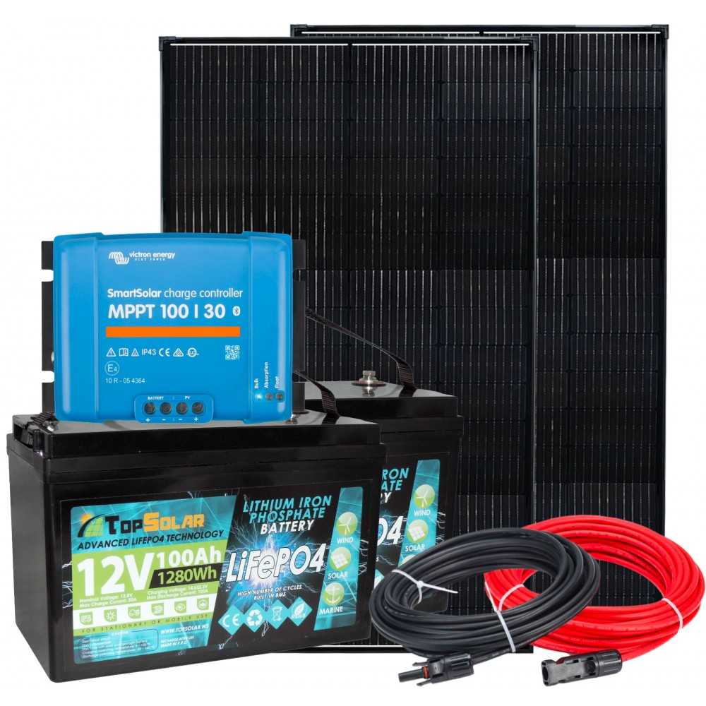 Kit Camper Barca 12V 300W + 2 LiFePO4 100Ah + SmartSolar MPPT 100/30 + Kit Cavi