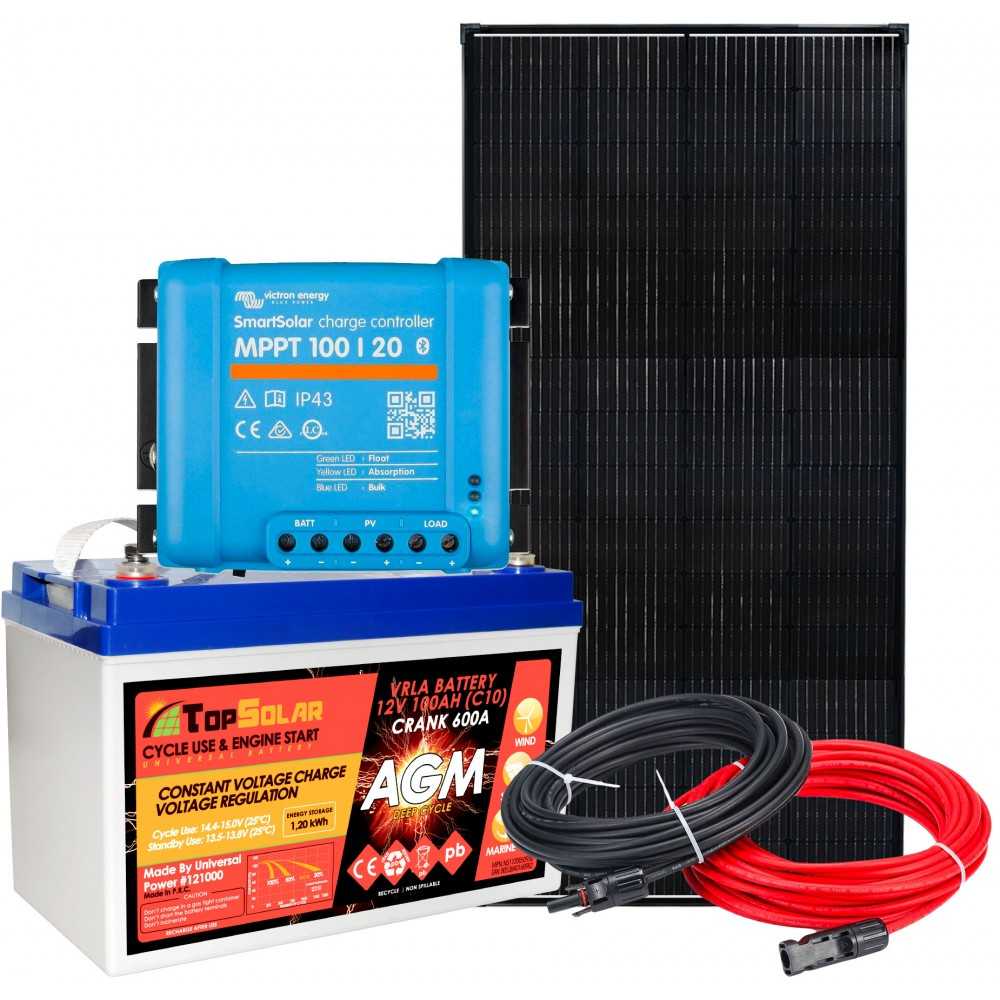 Kit Camper 12V 240W con Regolatore MPPT 20A Batteria AGM 100Ah + Kit Cavi