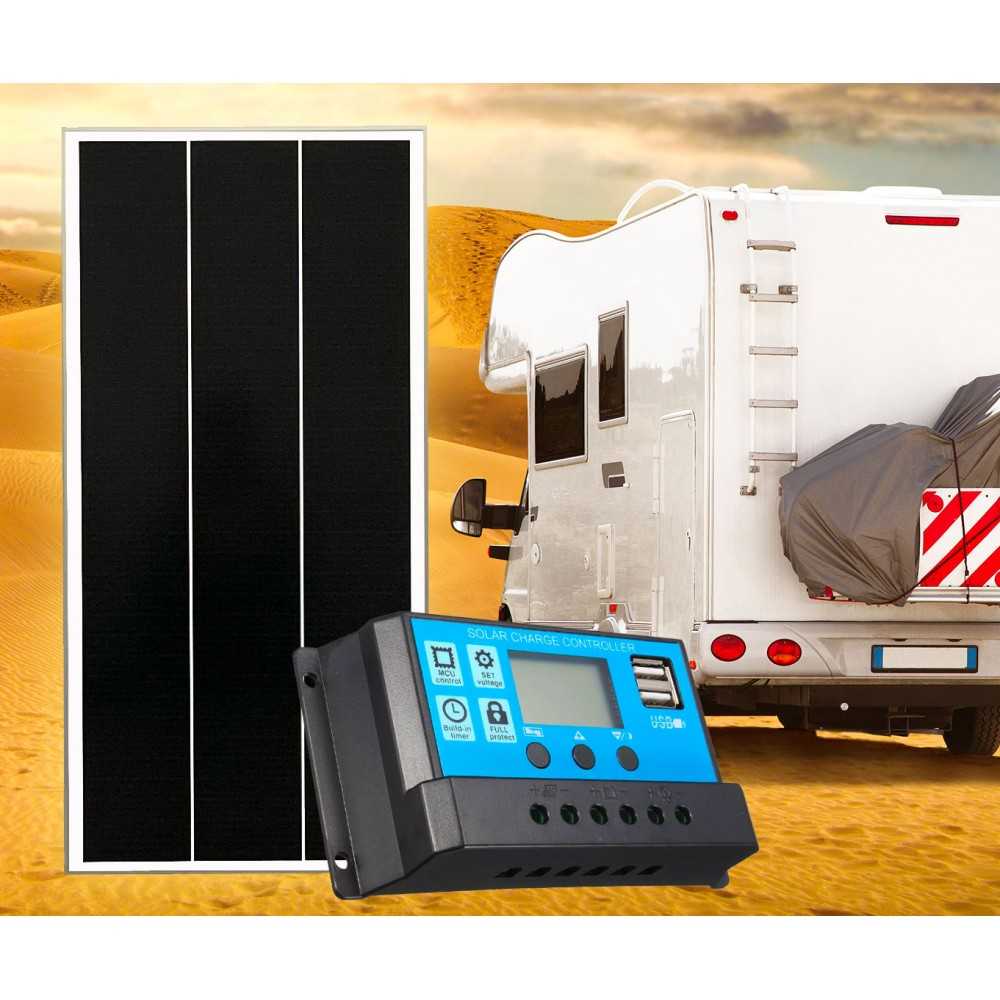 Kit Camper 12V 100W Solare Fotovoltaico con Regolatore di carica PWM 10A
