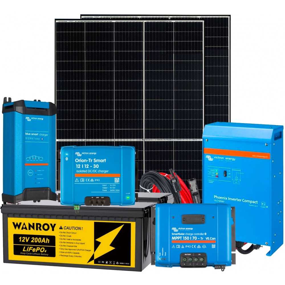 Kit Fotovoltaico M1+ 12V 820W per alimentare Camper Barca All-in-One accumulo 5120Wh Inverter 1200