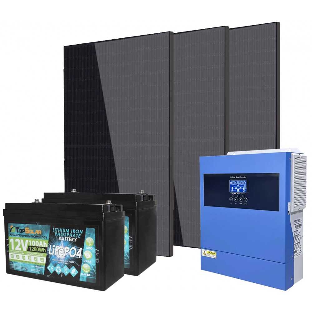 Kit Fotovoltaico 24V 1200W con Inverter 3,6kVA Batteria LiFePO4 2.56kWh