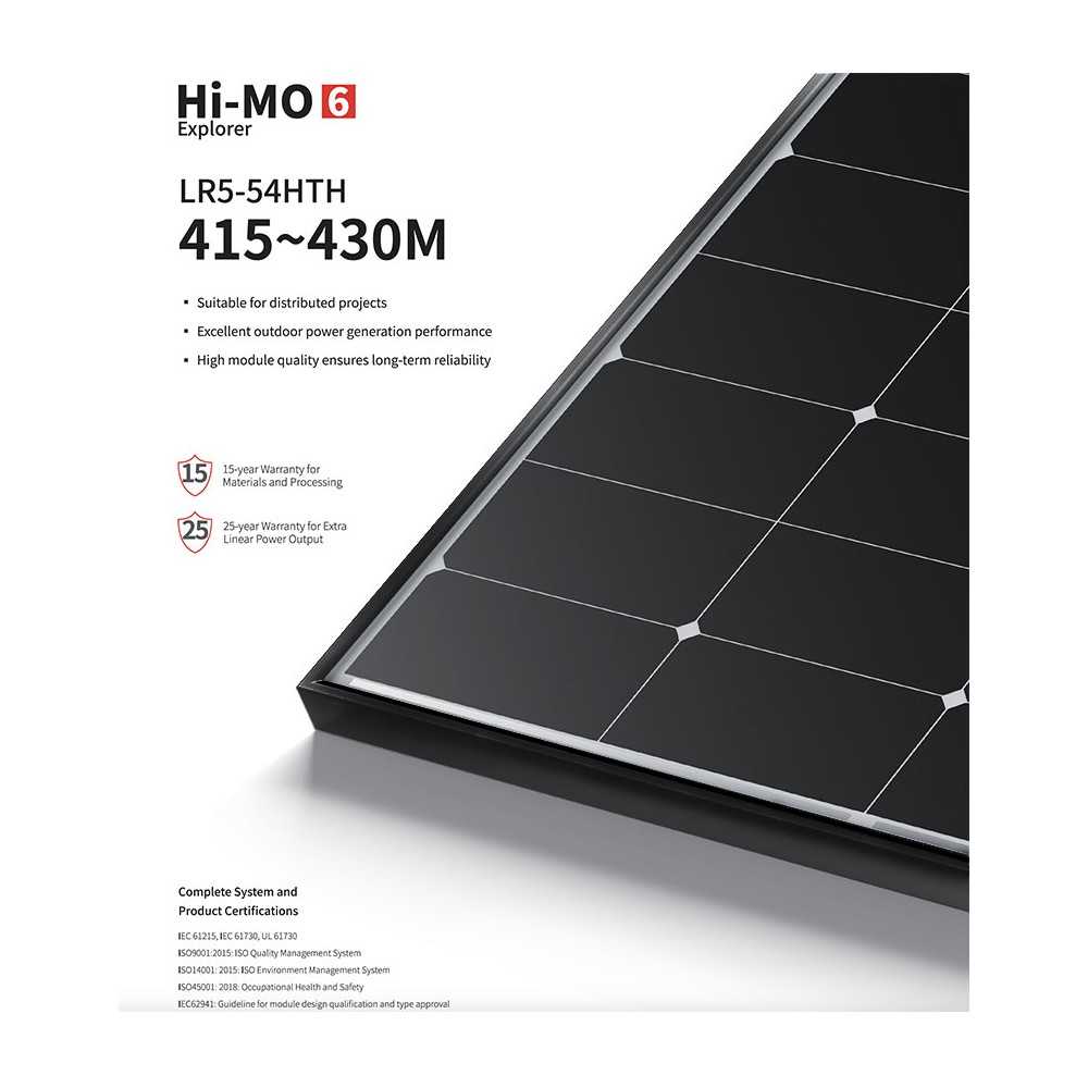 LONGi LR5-54HTH 430W Black Frame Hi-MO6 Explorer Pannello Solare min 8pz