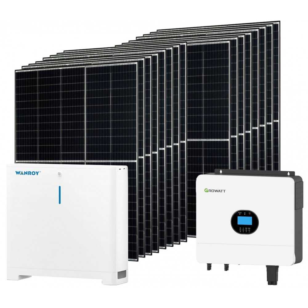 Kit fotovoltaico 6kW 6560W Monofase Off-Grid con accumulo 5kW Growatt Wanroy Per baita o casa isolata