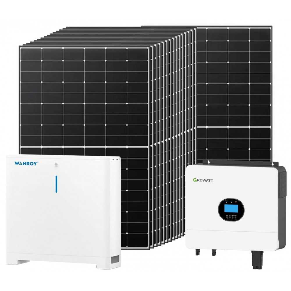 Kit fotovoltaico 6kW 6880W Monofase Off-Grid con accumulo 5kW Growatt Wanroy Per baita o casa isolata