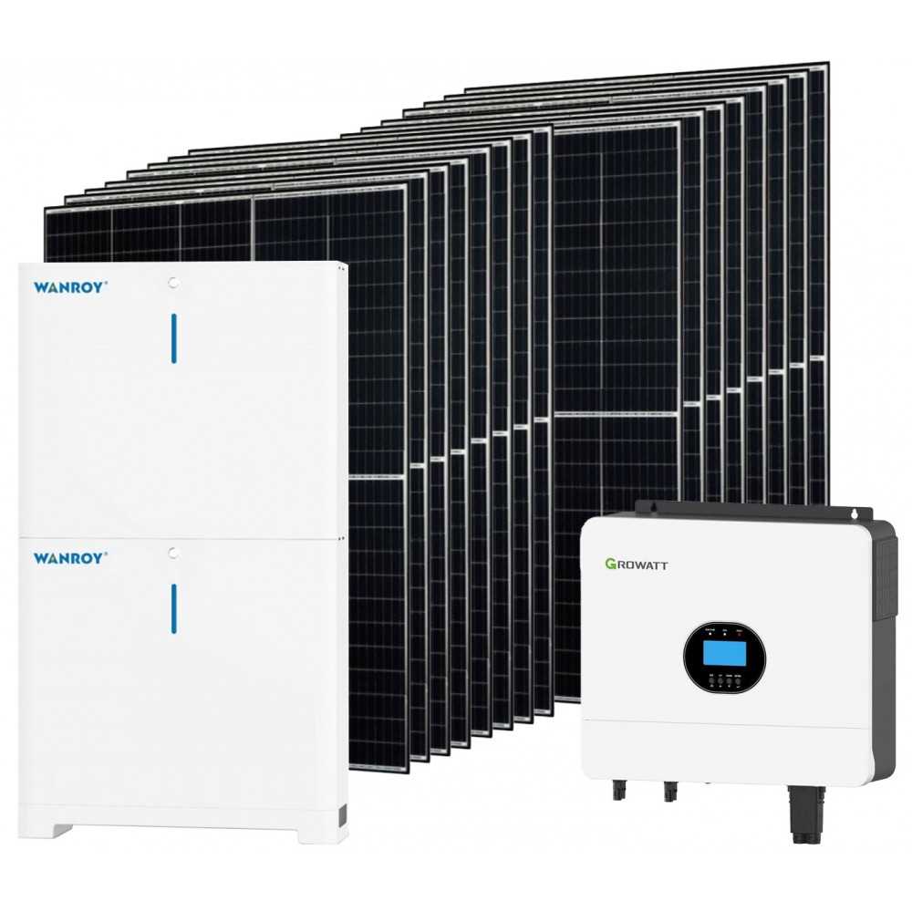 Kit fotovoltaico 6kW 6560W Monofase Off-Grid con accumulo 10kW Growatt Wanroy Per baita o casa isolata