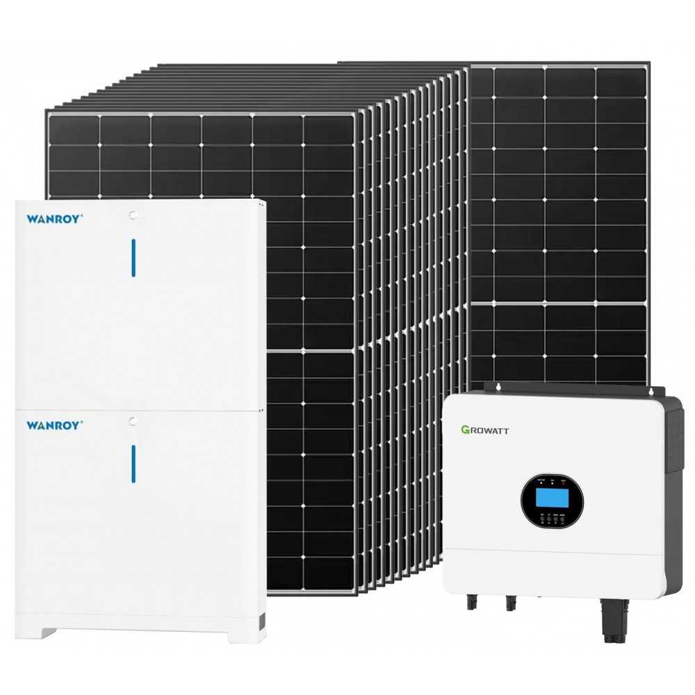 Kit fotovoltaico 6kW 6880W Monofase Off-Grid con accumulo 10kW Growatt Wanroy Per baita o casa isolata