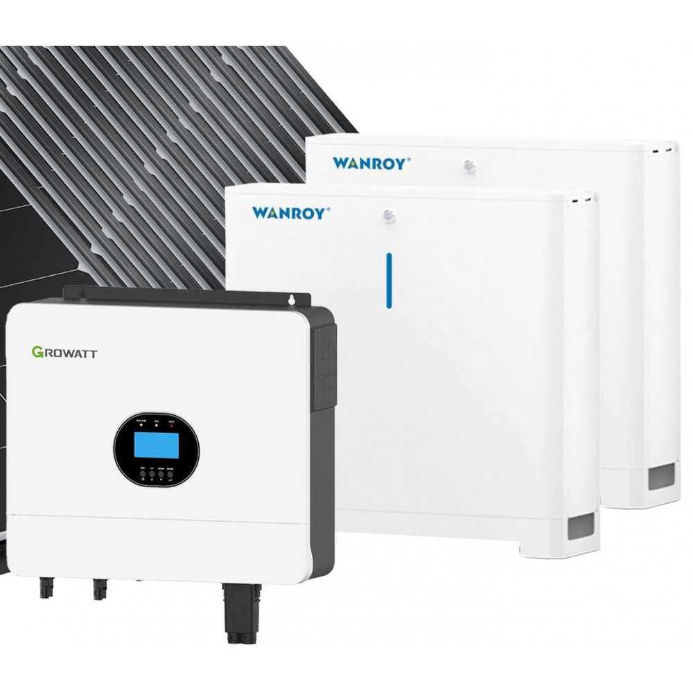 Kit fotovoltaico 6kW 6880W Monofase Off-Grid con accumulo 10kW Growatt Wanroy Per baita o casa isolata