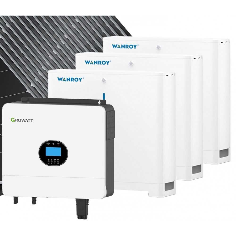 Kit fotovoltaico 6kW 7740W Monofase Off-Grid con accumulo 15kW Growatt Wanroy Per baita o casa isolata