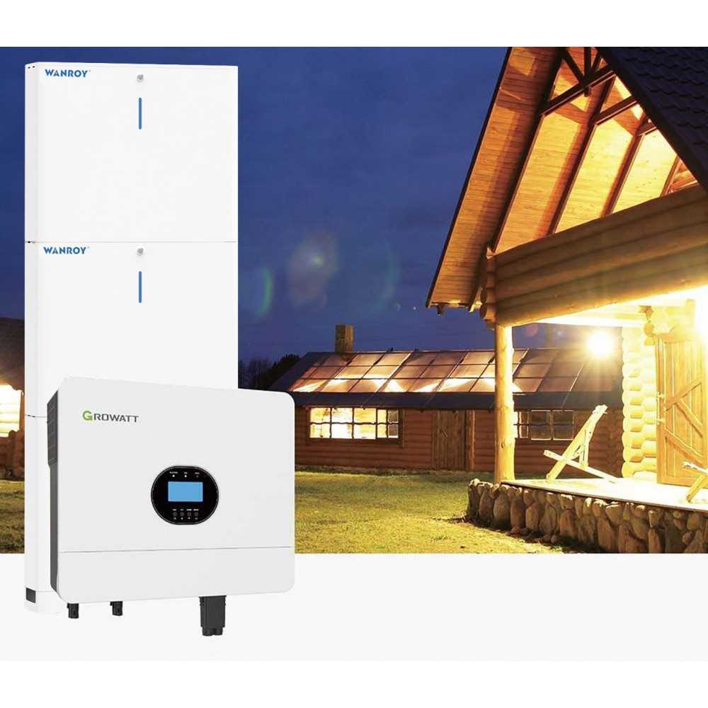 Kit fotovoltaico 6kW 7740W Monofase Off-Grid con accumulo 15kW Growatt Wanroy Per baita o casa isolata