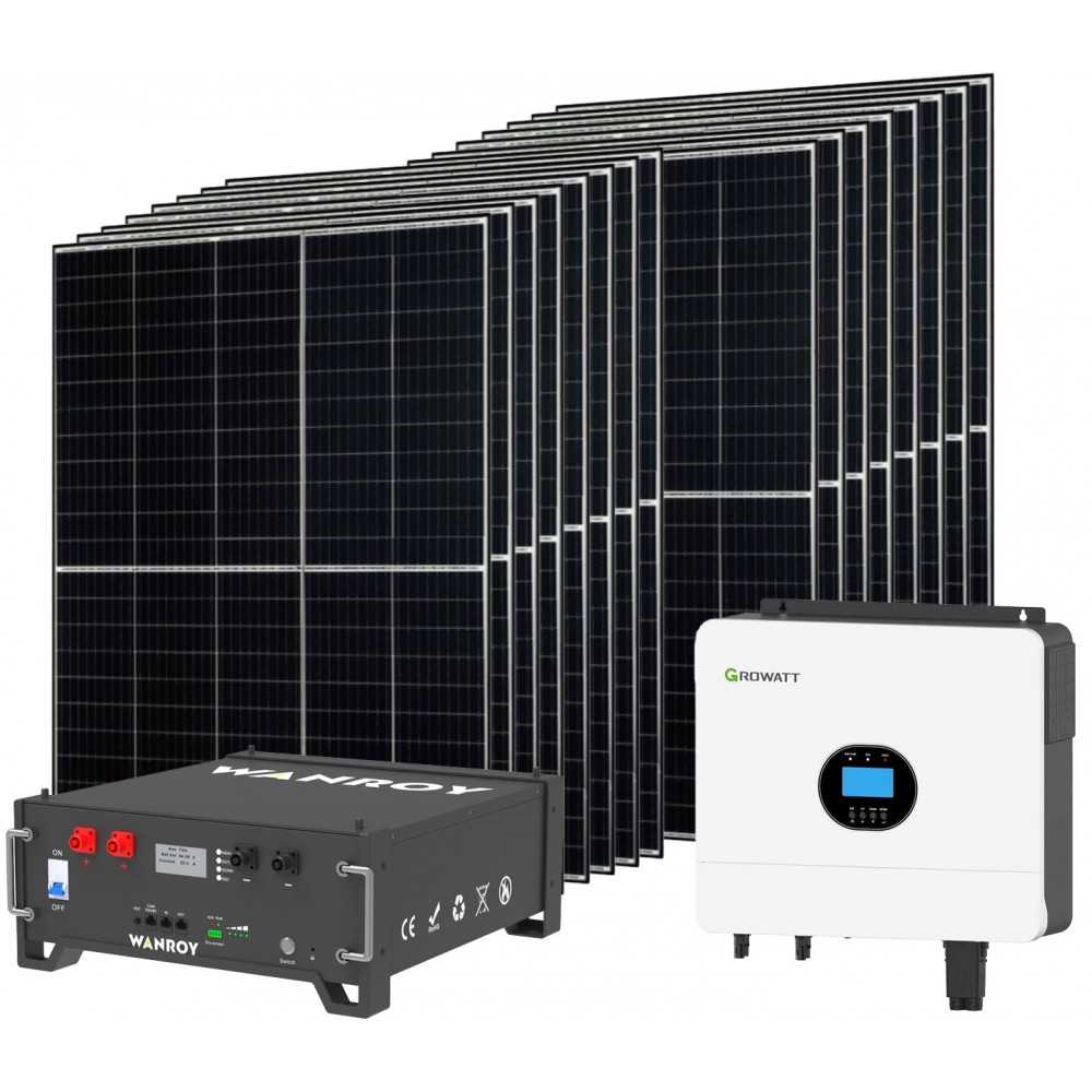 Kit fotovoltaico 6kW 6560W Monofase OFF Grid con accumulo 5kW Growatt Wanroy RACK Per baita o casa isolata