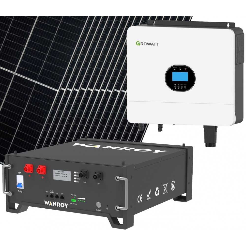 Kit fotovoltaico 6kW 6560W Monofase OFF Grid con accumulo 5kW Growatt Wanroy RACK Per baita o casa isolata