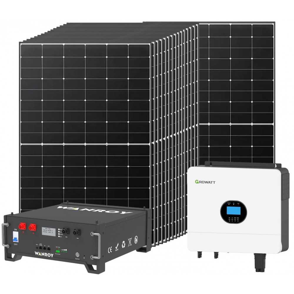 Kit fotovoltaico 6kW 6880W Monofase Off-Grid con accumulo 5kW Growatt Wanroy RACK Per baita o casa isolata