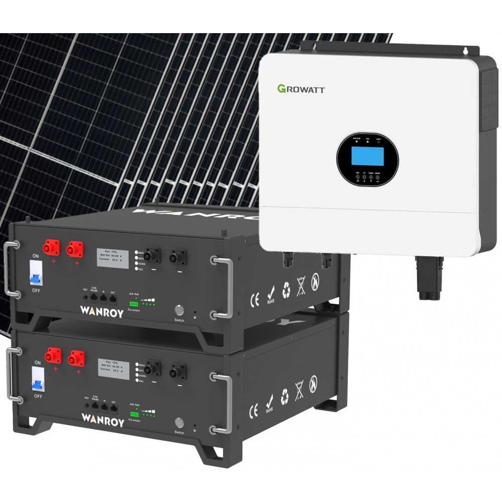 Kit fotovoltaico 6kW 6560W Monofase OFF Grid con accumulo 10kW Growatt Wanroy RACK Per baita o casa isolata