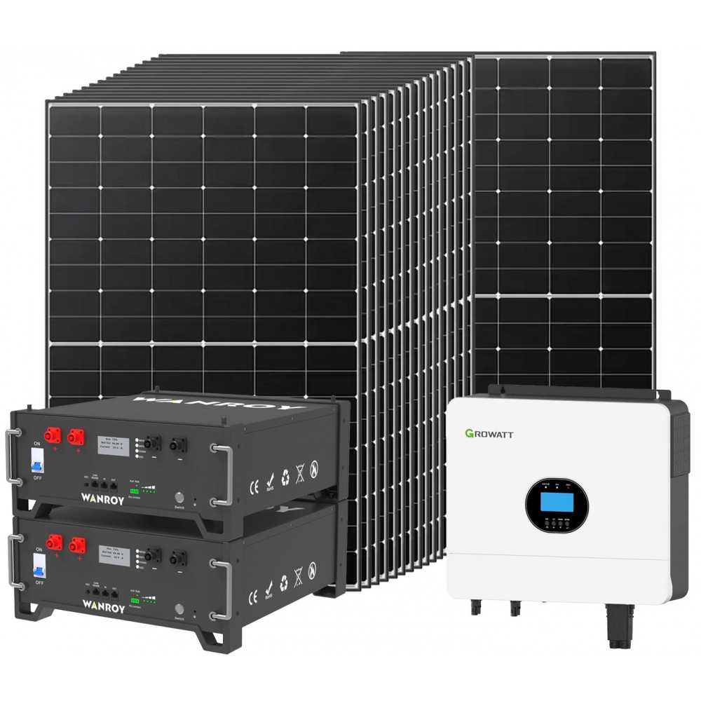 Kit fotovoltaico 6kW 6880W Monofase Off-Grid con accumulo 10kW Growatt Wanroy RACK Per baita o casa isolata