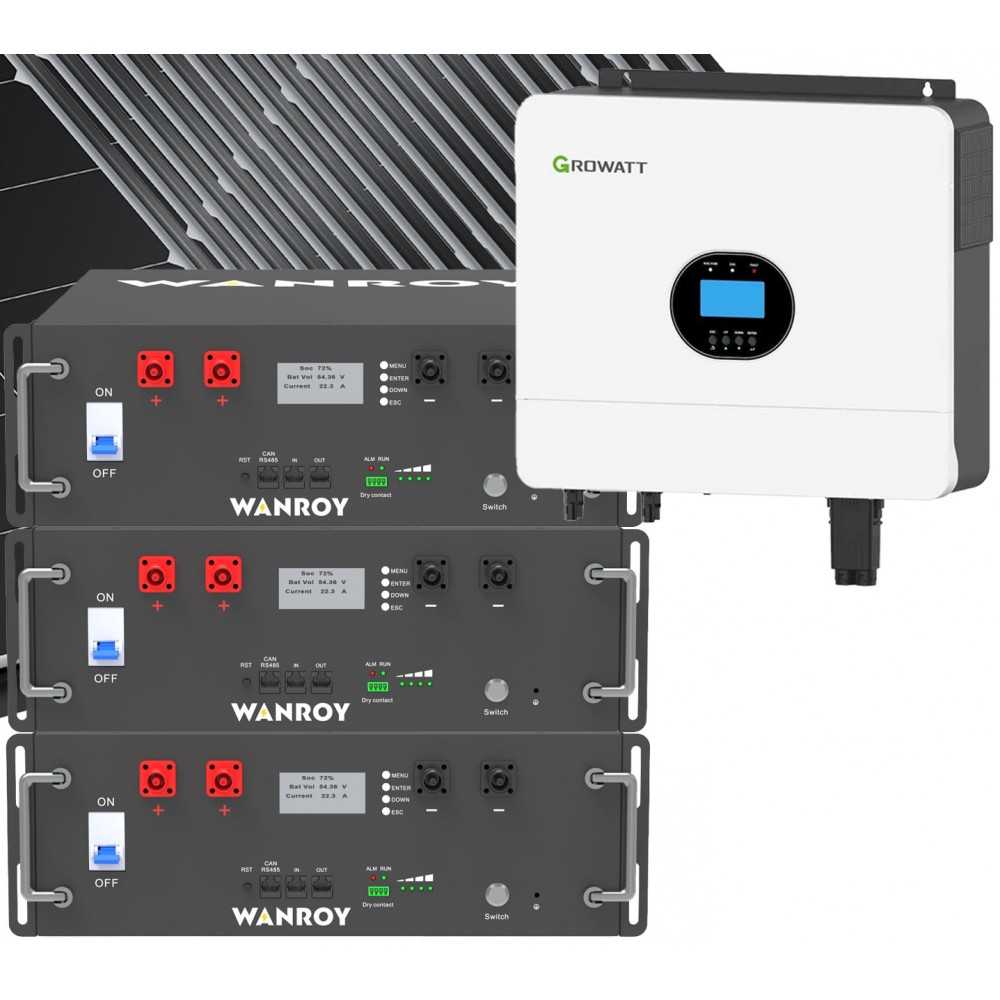 6kW 7740W Single Phase Off-Grid Photovoltaic Kit with 15kW Growatt Wanroy RACK Battery Storage