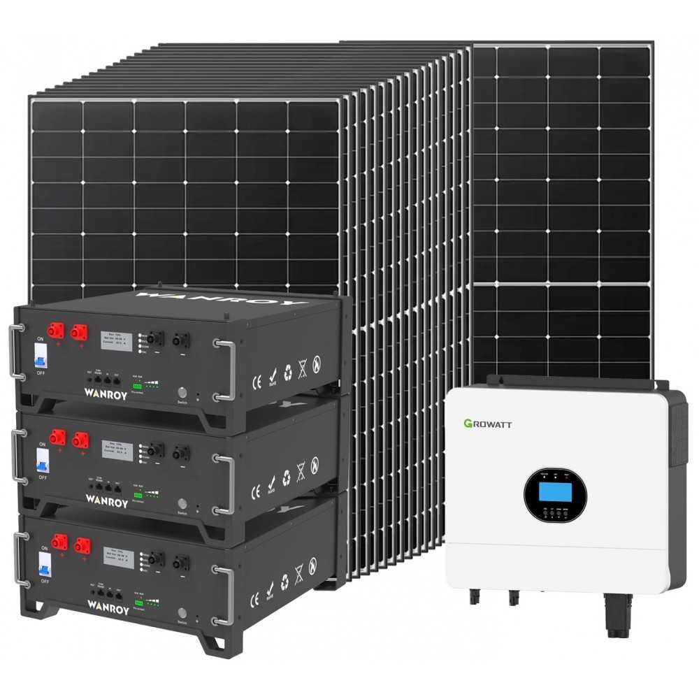 Kit fotovoltaico 6kW 7740W Monofase Off-Grid con accumulo 15kW Growatt Wanroy RACK Per baita o casa isolata