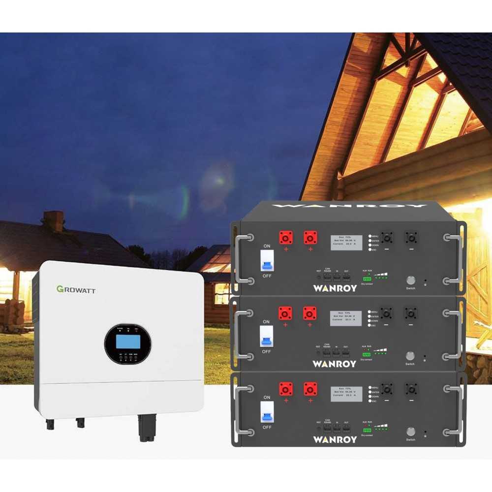 Kit fotovoltaico 6kW 7740W Monofase Off-Grid con accumulo 15kW Growatt Wanroy RACK Per baita o casa isolata