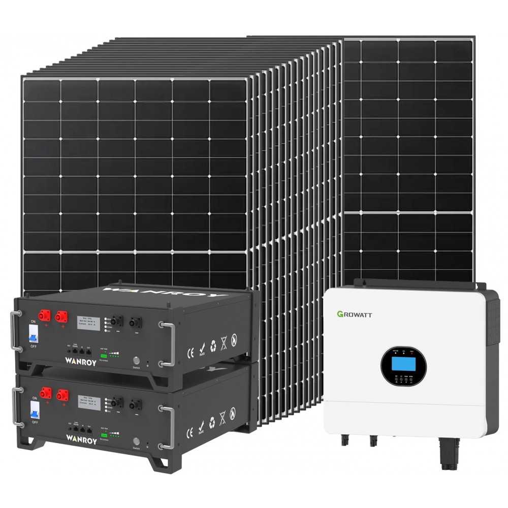 Kit fotovoltaico 6kW 7740W Monofase Off-Grid con accumulo 10kW Growatt Wanroy RACK Per baita o casa isolata