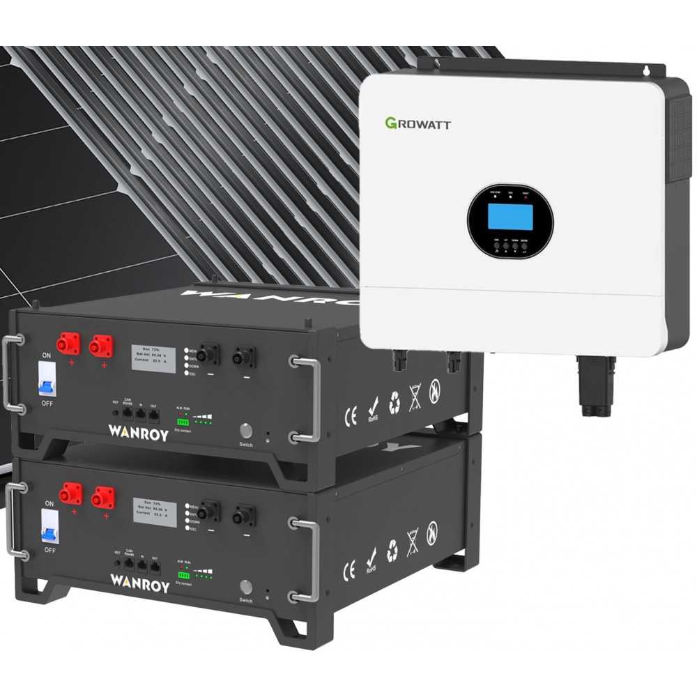 Kit fotovoltaico 6kW 7740W Monofase Off-Grid con accumulo 10kW Growatt Wanroy RACK Per baita o casa isolata