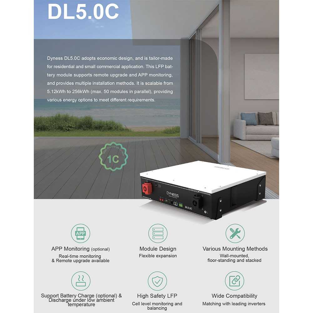 Dyness DL5.0C 5.12kW 51.2V LiFePO4 Battery with BMS