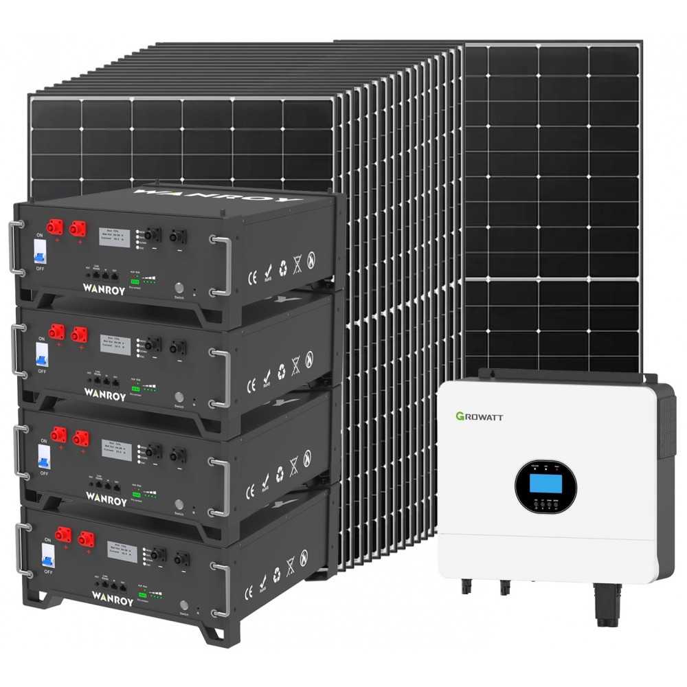 Kit fotovoltaico 6kW 7740W Monofase Off-Grid con accumulo 20kW Growatt Wanroy RACK Per baita o casa isolata