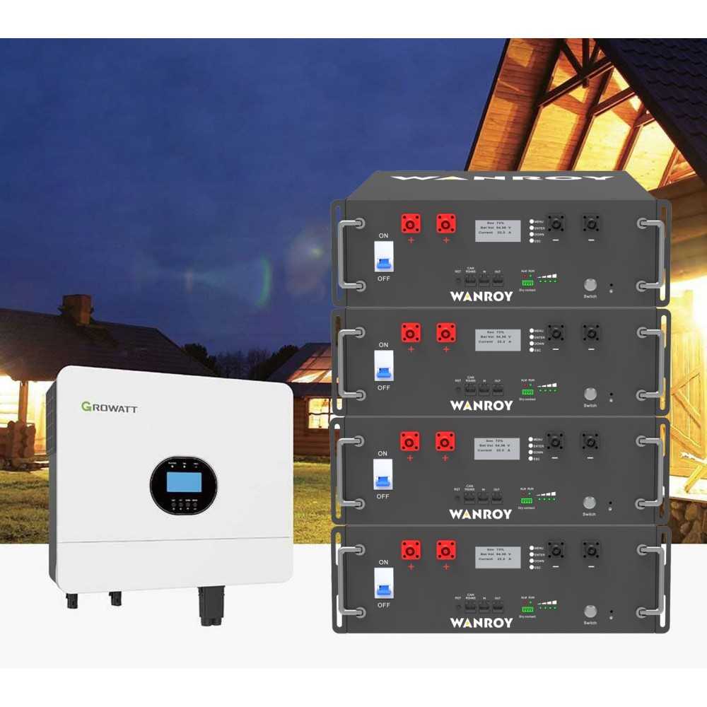 Kit fotovoltaico 6kW 7740W Monofase Off-Grid con accumulo 20kW Growatt Wanroy RACK Per baita o casa isolata